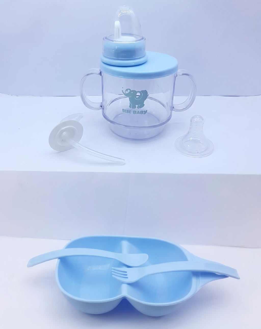 Baby Bowl & Cup Set Blue Plastic Durable Spill Proof