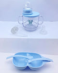 Baby Bowl & Cup Set Blue Plastic Durable Spill Proof