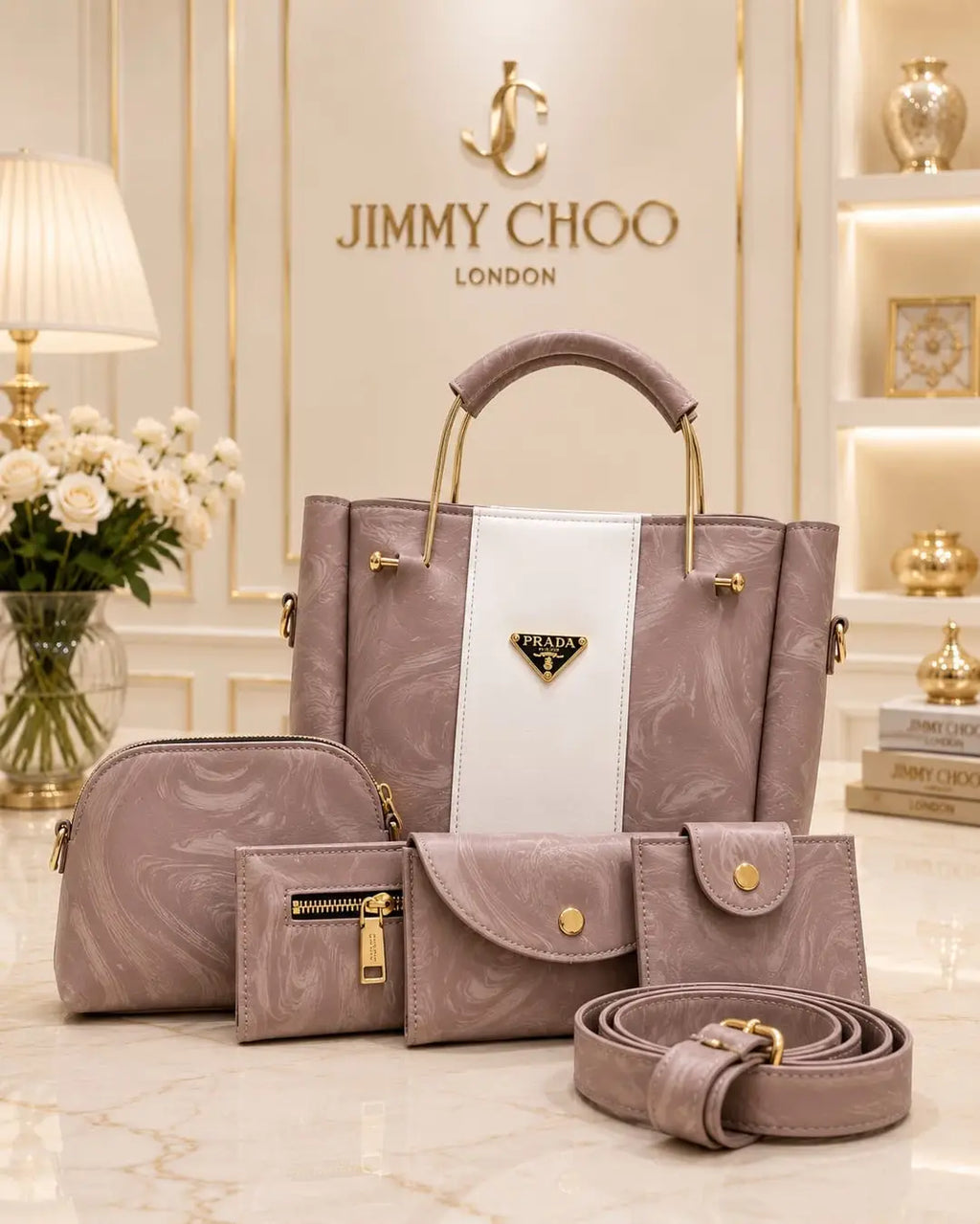 Women's Leather Plain Handbag Set