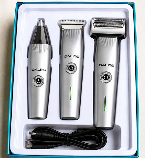 DALING DL-9218 3-in-1 Rechargeable Men's Grooming Kit | Trimmer, Shaver & Nose Hair Trimmer | USB Charging